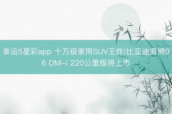 幸运5星彩app 十万级家用SUV王炸!比亚迪海狮06 DM-i 220公里版将上市